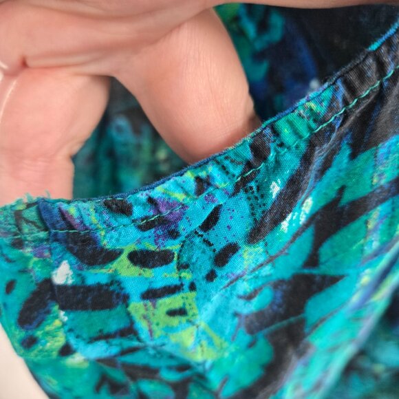 Catherines Black Blue Green Tropical Plant Beaded Buttons Cotton Tank 4x 30/32W - Picture 3 of 14